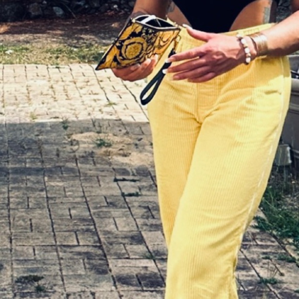 Barocco-print leather pouch bag 💛🖤